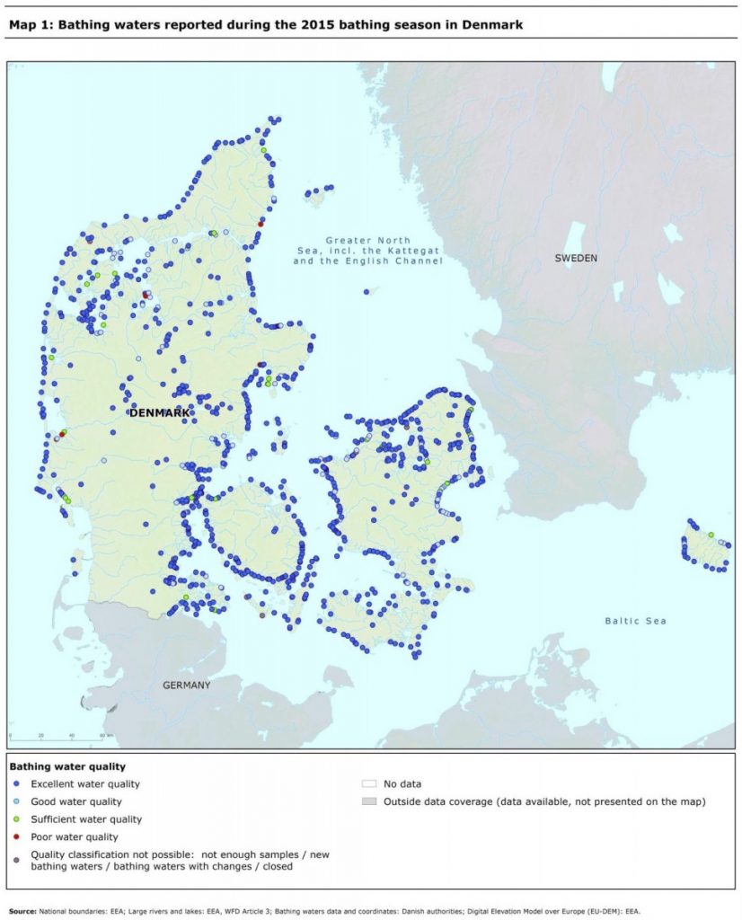 덴마크 수영구역 수질 측정 결과 (EEA 보고서 8쪽)